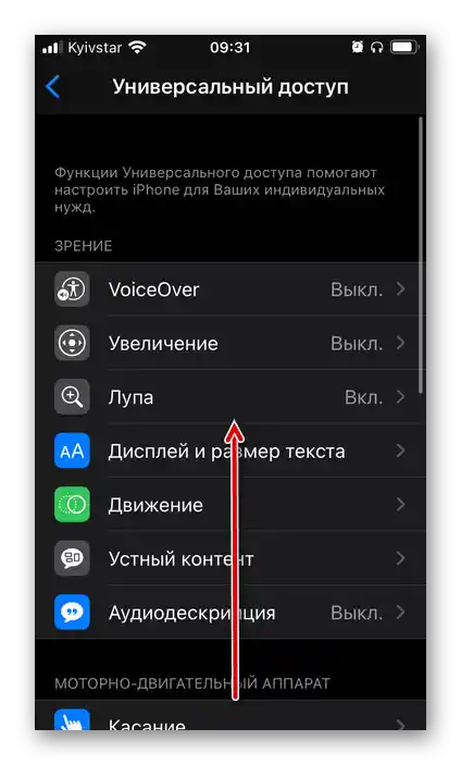 Прокручування параметрів Універсального доступу для голосового асистента Siri в налаштуваннях iOS на iPhone