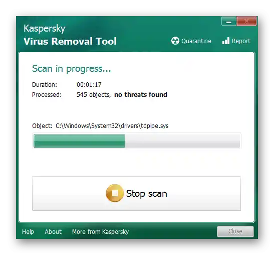Provjera računala na prisutnost virusa prilikom rješavanja problema s radom pisača u Windows 10