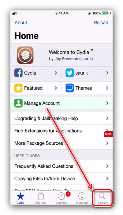Започнете търсене в Cydia за свързване на PS4 контролер с iPhone стара версия