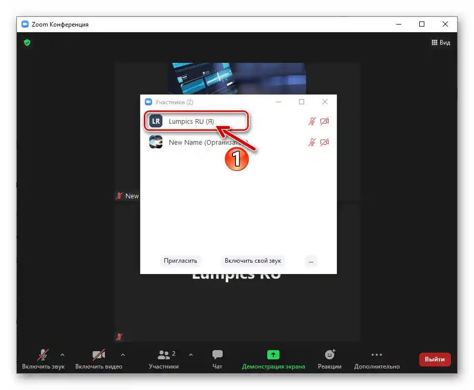 Zoom для Windows список учасників онлайн-конференції
