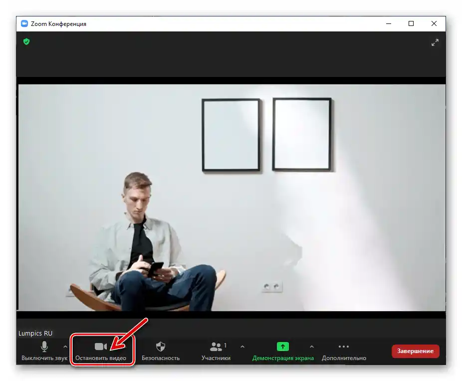 Zoom za Windows element Stop video za isključivanje web kamere u prozoru konferencije