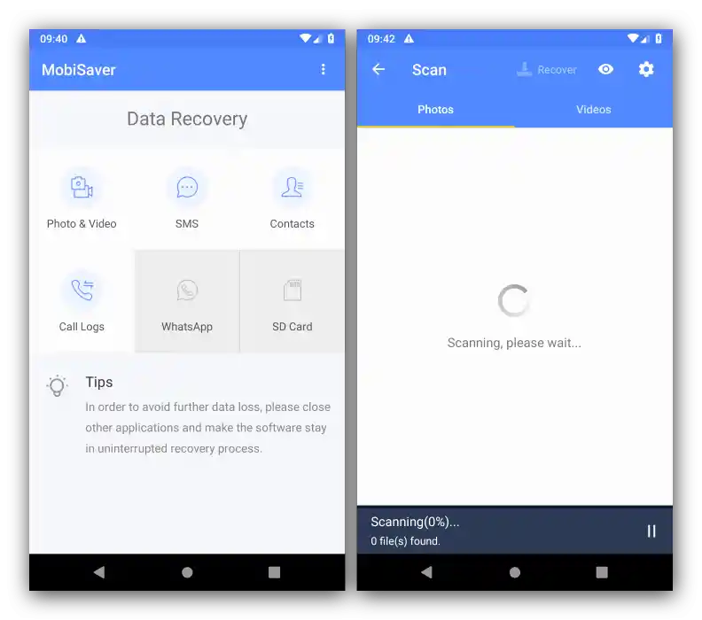 Работа с програмата за възстановяване на файлове на Android EaseUS MobiSaver