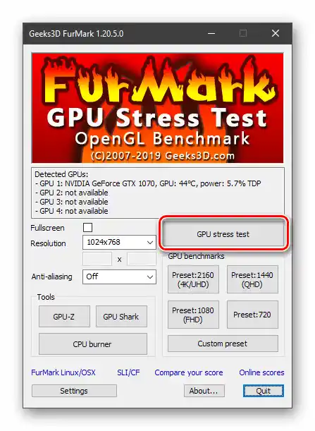 Pokretanje stresnog testiranja grafičke kartice u programu Furmark