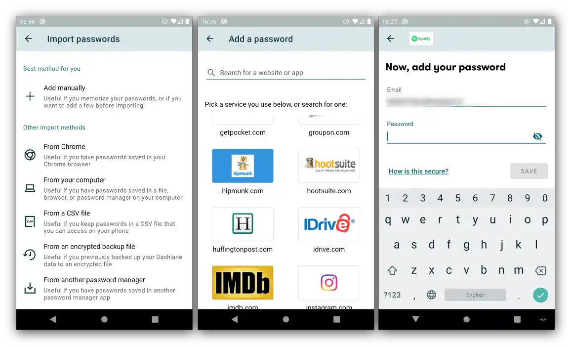 Основни функции на мениджъра на пароли Dashlane за Android