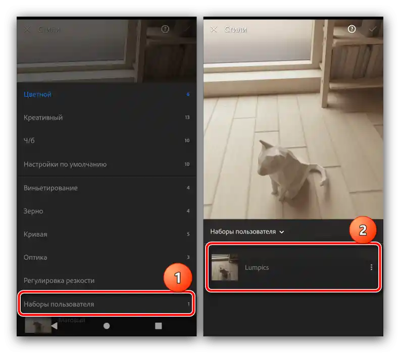 Изберете потребителски стил за инсталиране на пресет в Adobe Lightroom на Android