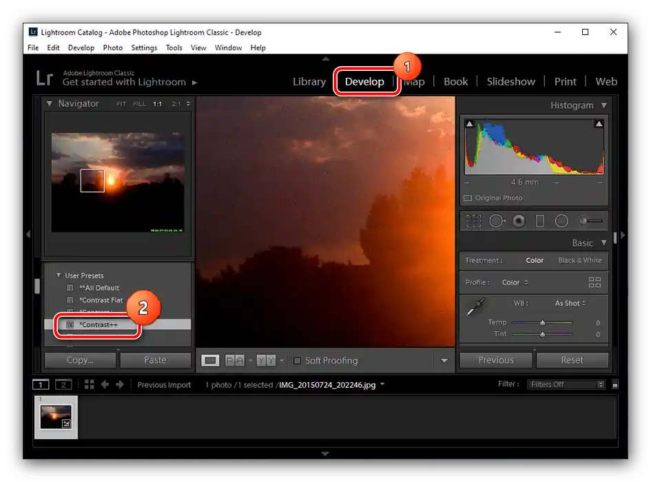 Отворете пресет в Adobe Lightroom Classic за експортиране в Mobile