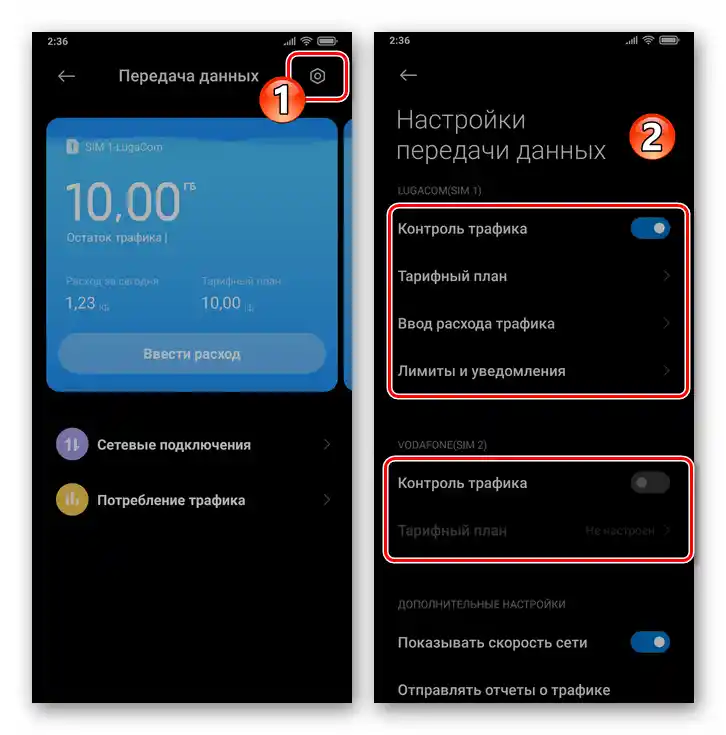 Xiaomi MIUI 12 извикване на средството Контрол на трафика и неговите настройки от екрана за Предаване на данни