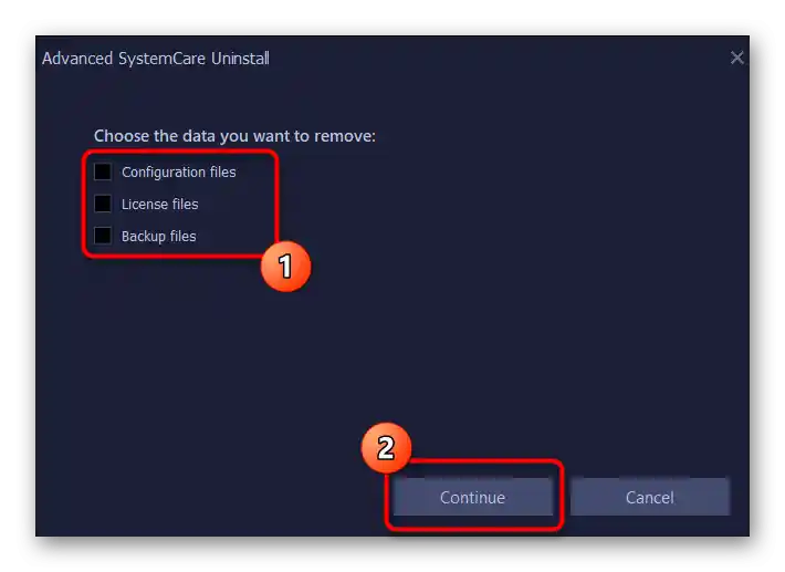 Usunięcie plików użytkownika podczas odinstalowywania programu Advanced SystemCare z menu Aplikacje