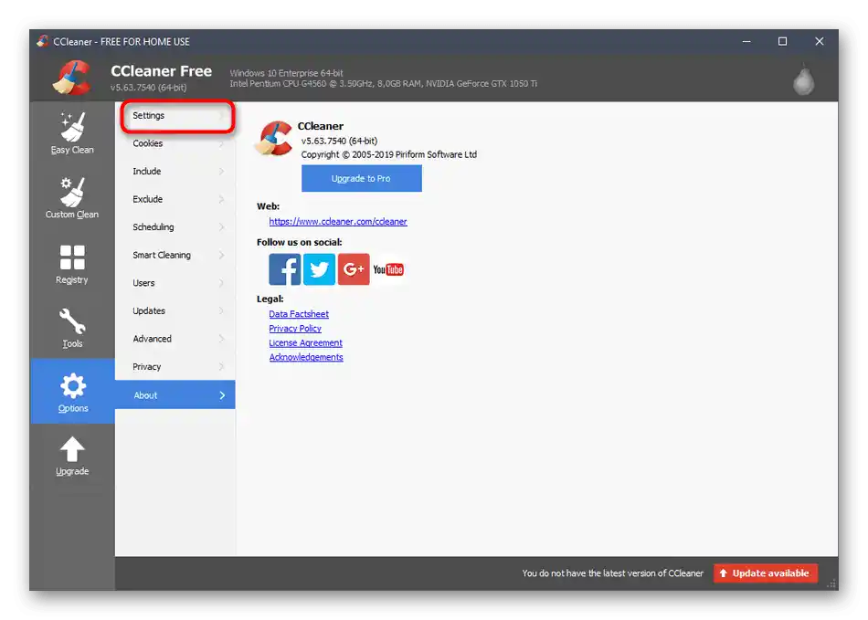 Otworzenie sekcji do zmiany języka na rosyjski w programie CCleaner