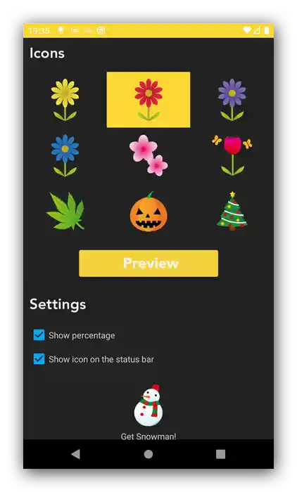 Postavke prikaza u aplikaciji widgeta za Android Flower Battery Widget