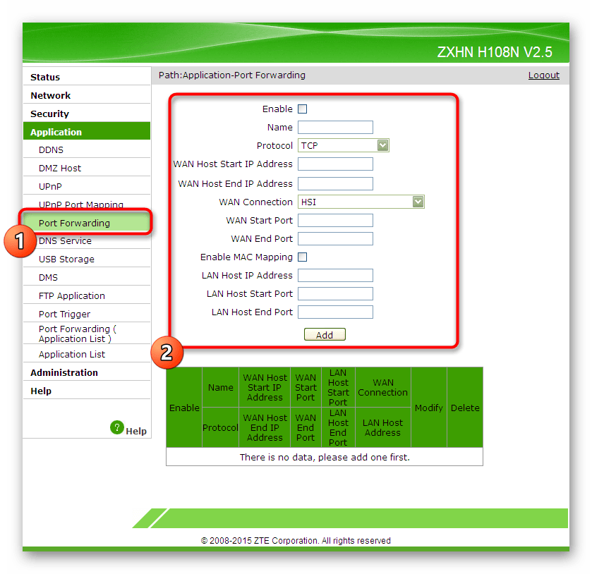 Prosljeđivanje portova za router ZTE ZXHN H118N putem njegovog web sučelja