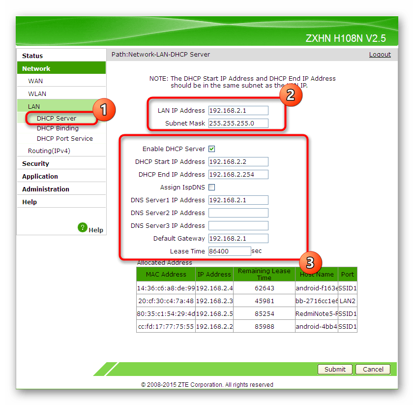 Postavke lokalne mreže putem web sučelja usmjerivača ZTE ZXHN H118N
