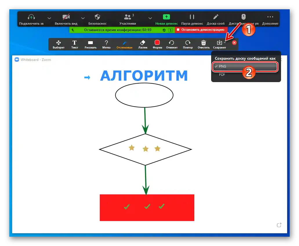 Zoom за Windows избор на формат за запазване на създадения на Дъската за съобщения рисунък