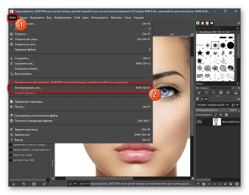 انتقال به ذخیرهسازی فایل پس از ایجاد چشمهای قرمز در عکس در برنامه GIMP