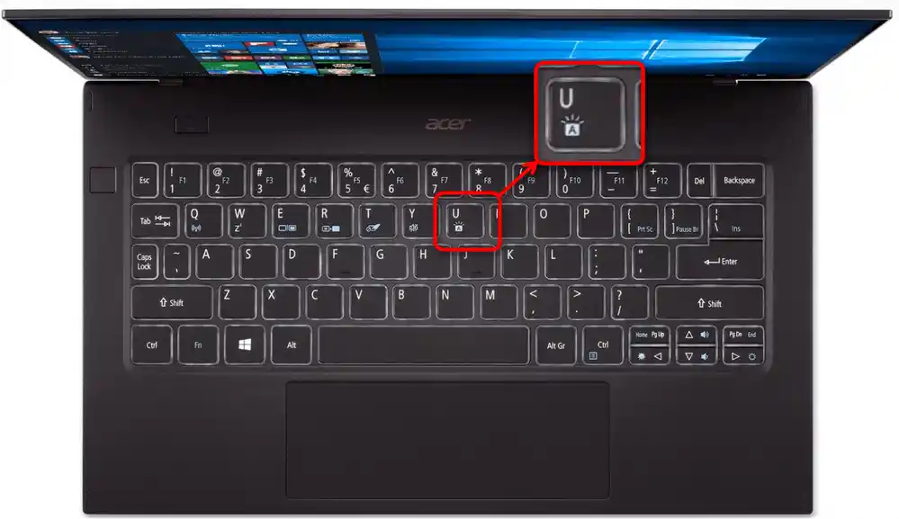 Alternativni primer uključivanja osvetljenja tastature na Acer Swift laptopima