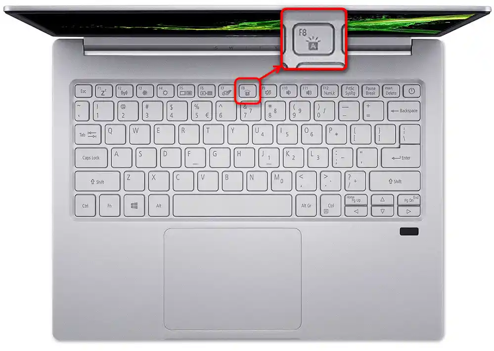 Uključivanje pozadinskog osvetljenja tastature na Acer Swift laptopovima