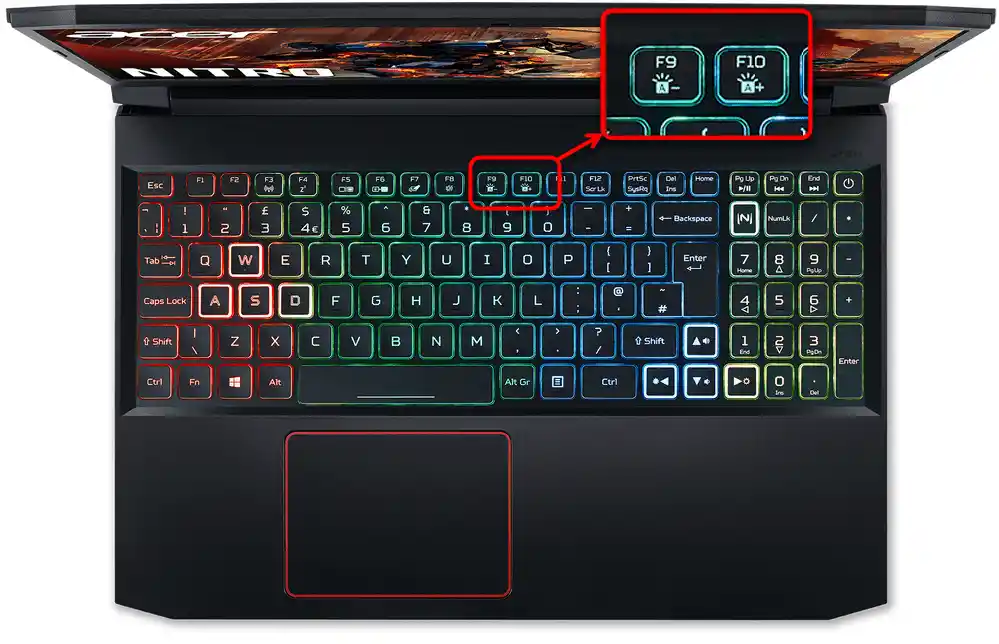 Uključivanje pozadinskog osvetljenja tastature na Acer Nitro laptopovima