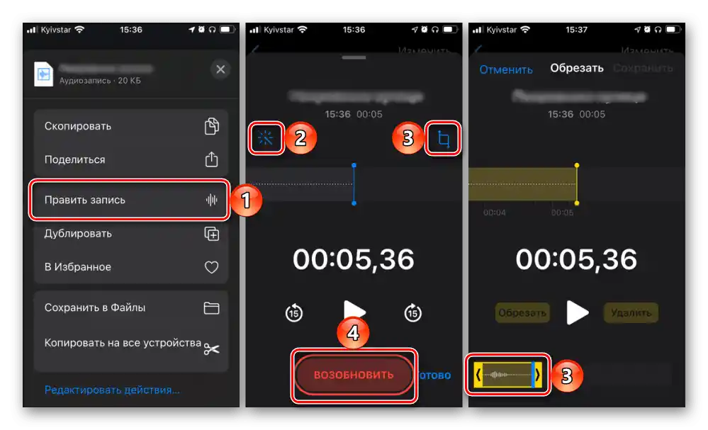 Редактиране на аудиозапис в приложението Диктофон за iPhone