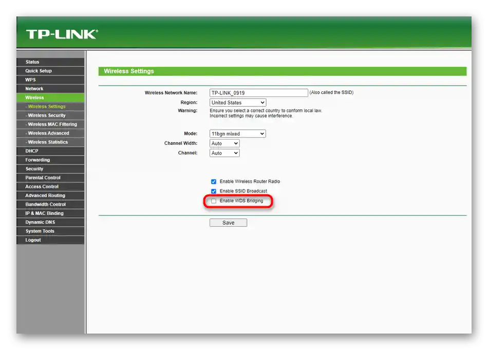 Nastavenie režimu opakovača vo starších verziách smerovačov od TP-Link