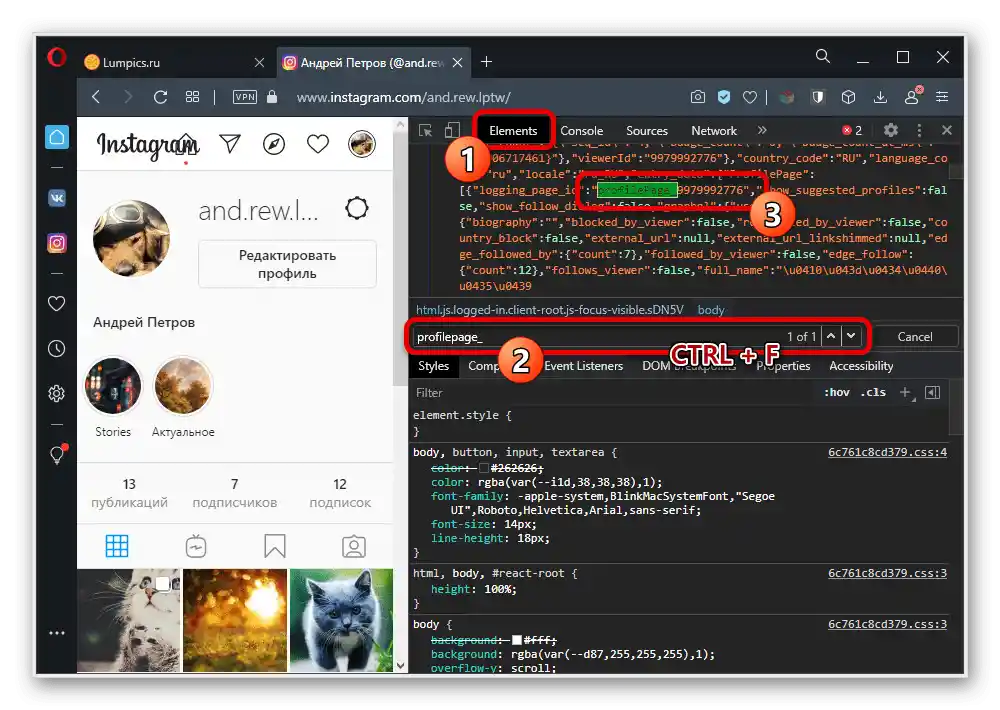 Отримання ідентифікатора акаунта через код сторінки на сайті Instagram