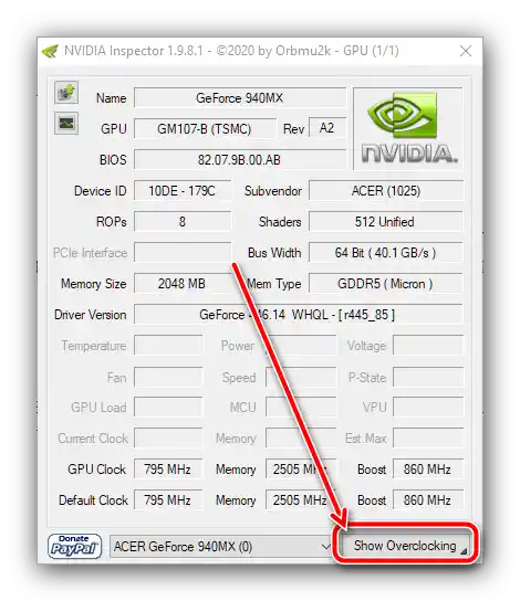 Отворете настройките за овърклокинг в NVIDIA Inspector, за да отстраните грешката "приложението блокира достъпа до графичното оборудване" в Windows 10