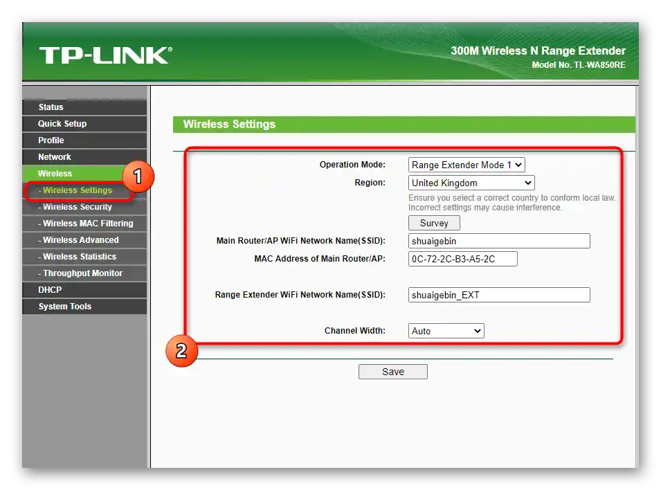 Hlavné parametre bezdrôtovej siete pri ručnom nastavení zosilňovača TP-Link TL-WA850RE v1.2