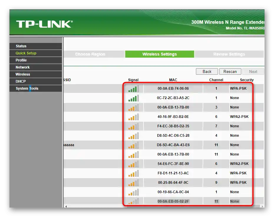 Prezeranie podrobných informácií o dostupných prístupových bodoch pri nastavení zosilňovača TP-Link TL-WA850RE v1.2