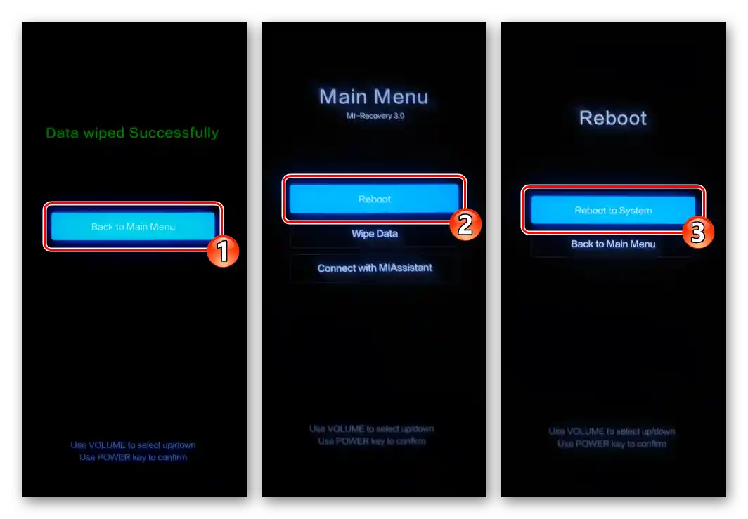 Xiaomi MIUI - výstup z továrního režimu obnovení smartphonu (recovery), spuštění do OS po obnovení nastavení