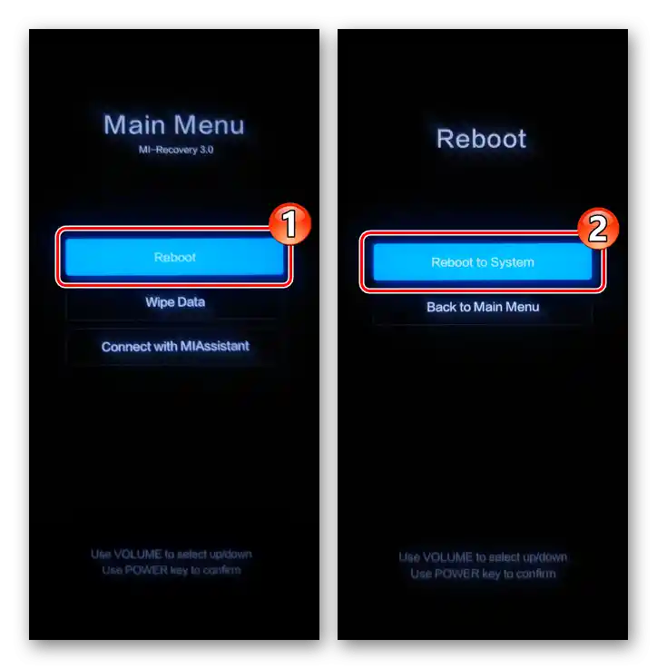 Xiaomi MIUI Tovární obnova - restart do systému pomocí funkce Reboot v Hlavním menu