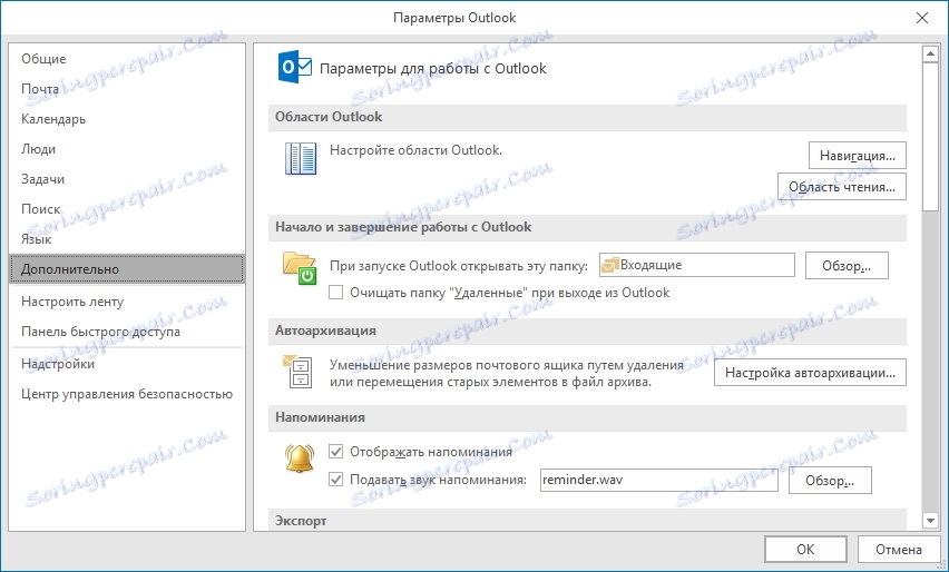 Možnosti - Napredno v programu Outlook