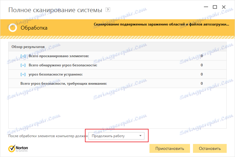 Výběr akce k dokončení skenování v aplikaci Norton Internet Security