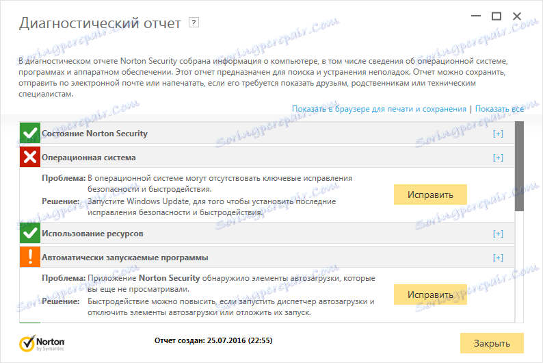 Diagnostický přehled v aplikaci Norton Internet Security