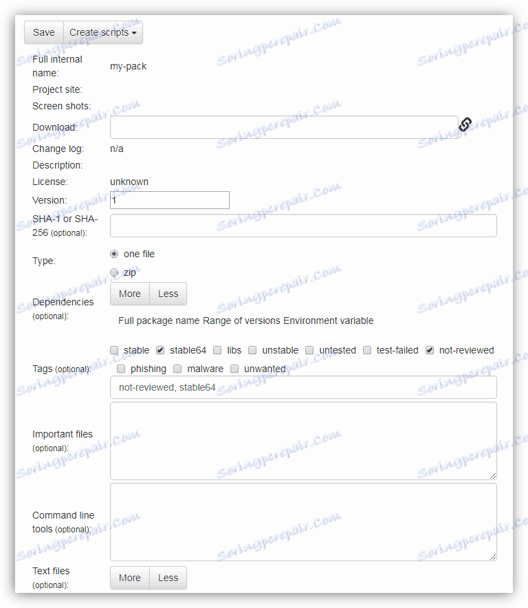 Попълването на формуляра с описанието на пакета за кандидатстване на официалния сайт на програмата Npackd