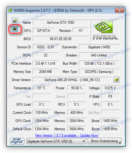 Tlačidlo pre volanie diagnostického modulu v NVIDIA Inspector
