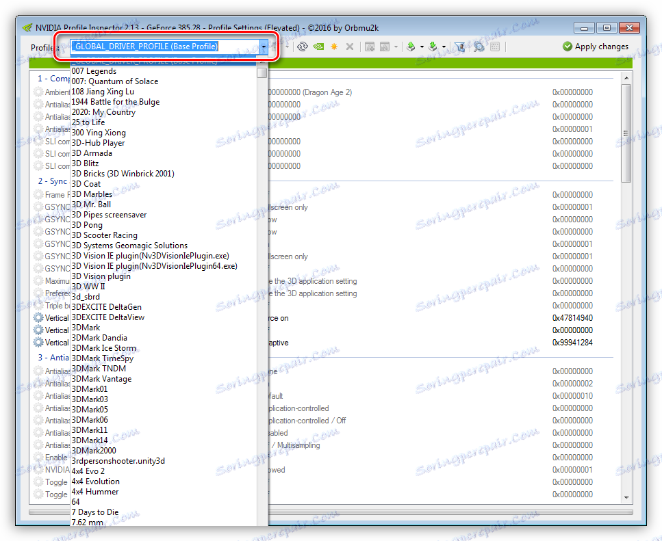 Prednastavené nastavenia NVIDIA Profile Inspector