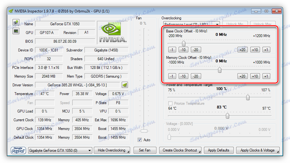 Nastavenie frekvencie grafického procesora a video pamäte v programe NVIDIA Inspector