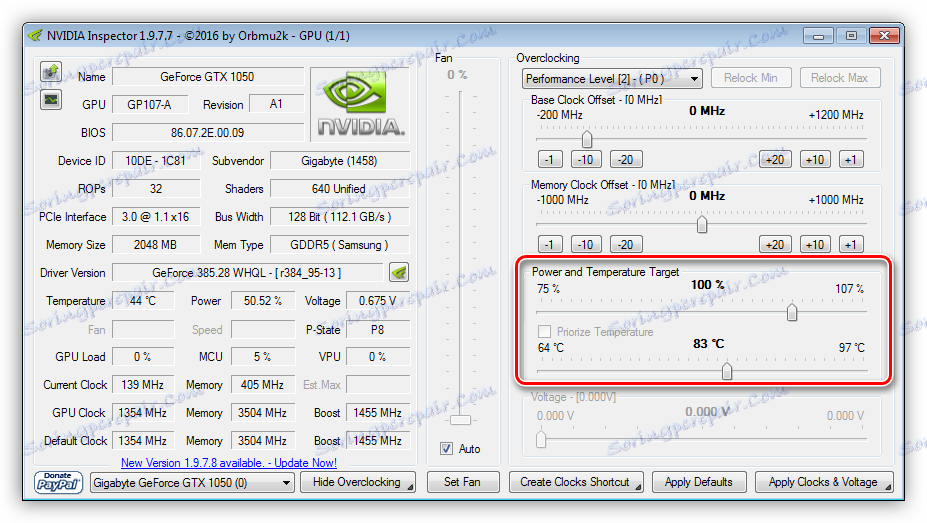 Regulátory výkonu a teploty v NVIDIA Inspector