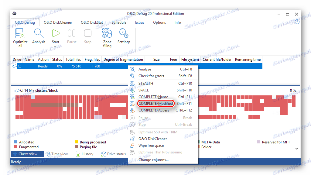 Plně modifikované tlačítko pro spuštění defragmentace v aplikaci OO Defrag