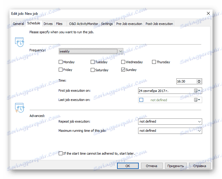 Kalendář v nastavení programu OO Defrag