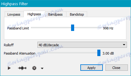 filtr v aplikaci OcenAudio
