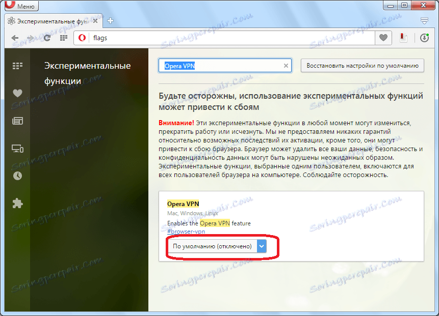 Opera VPN v prehliadači Opera