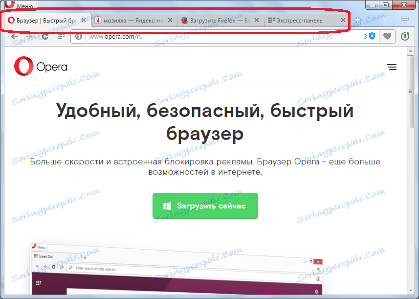 Delo v več zavihkih v programu Opera
