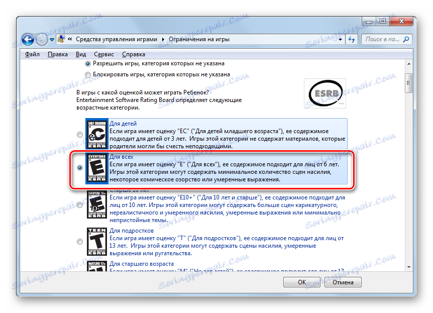 Výber vekovej hranice pre hry v systéme Windows 7