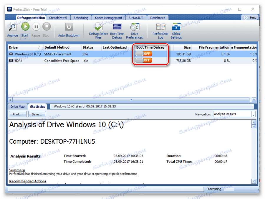 Boot Time Defrag функция за автоматично дефрагментиране на специфичен логически диск PerfectDisk