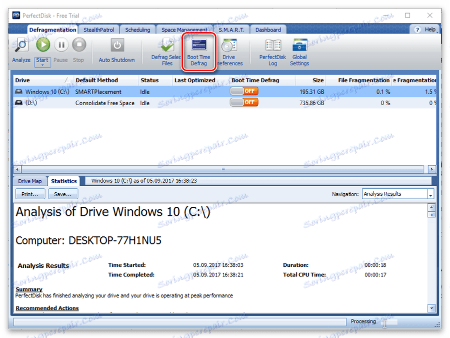 Boot Time Defrag функция за дефрагментиране на целия твърд диск след стартиране на компютъра в PerfectDisk