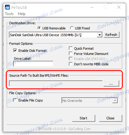 Запис образу на флешку в PeToUSB