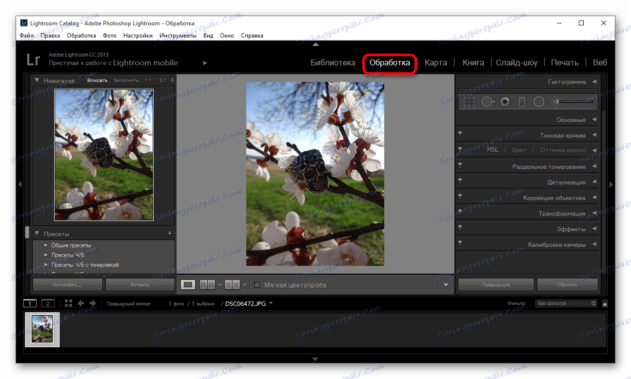 Перехід до обробки фотографії в програмі Adobe Photoshop Lightroom