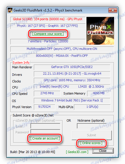 Създаване на профил и преглед на тестовете в PhysX FluidMark