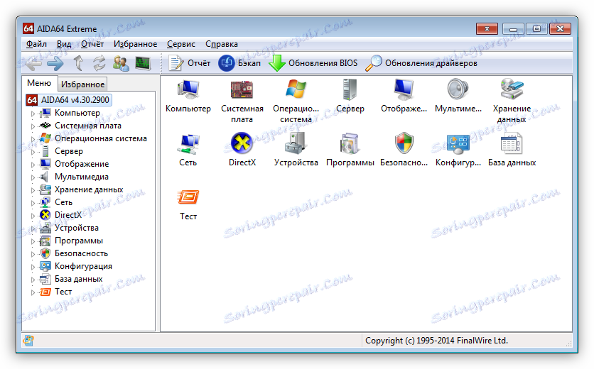 Основният прозорец на програмата AIDA64