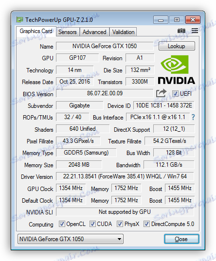 Главен прозорец на програмата GPU-Z